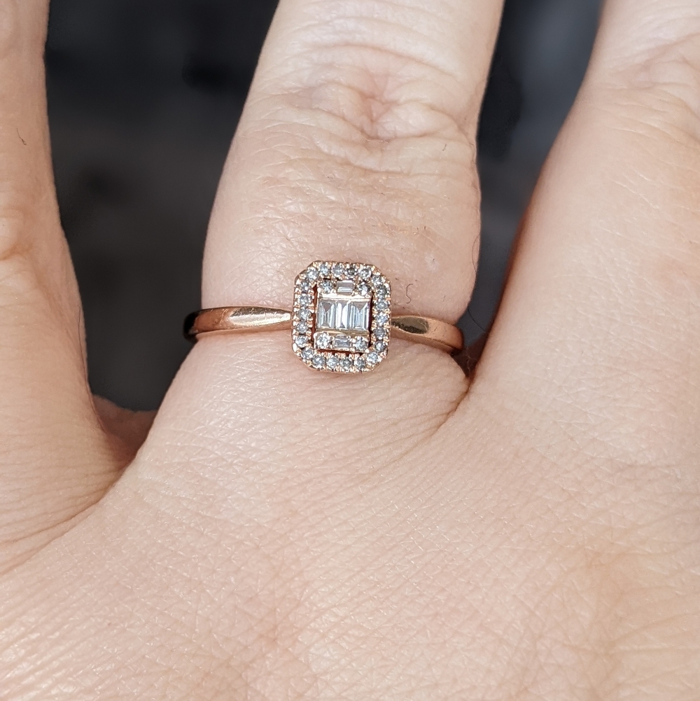 10K Rose Gold Round And Baguette Cut Diamond Cluster Ring - Picture 5 of 12